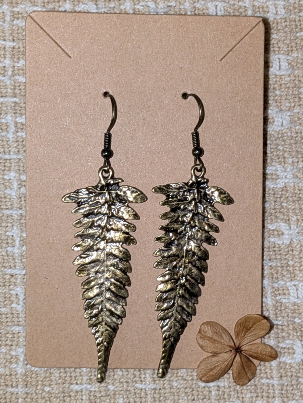 Bronze Tone Fern Leaf Dangle Earrings - Picture 3 of 3
